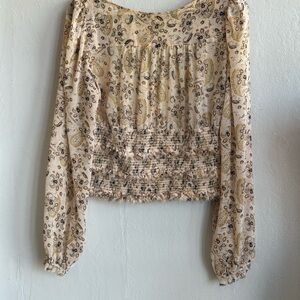 Free People Floral Paisley Blouse in Cream and Black